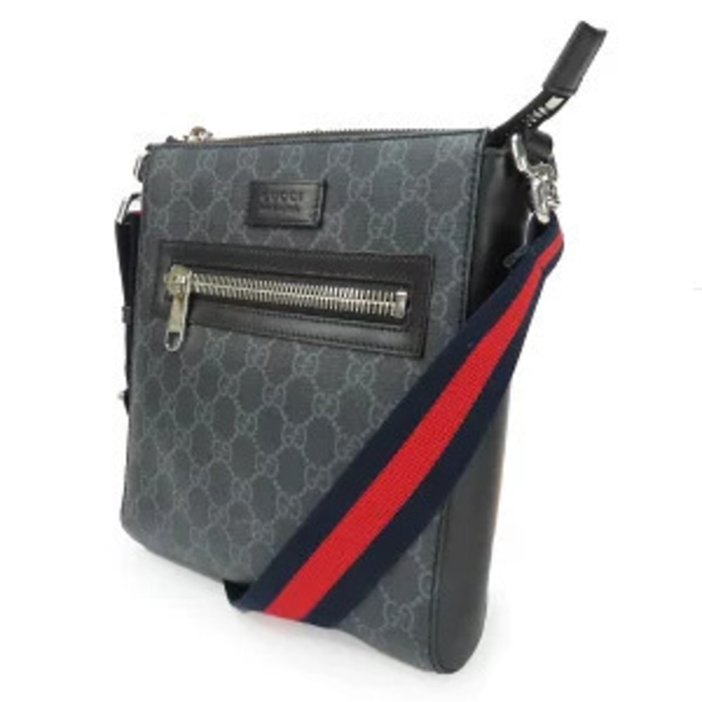 Gucci Leather Gray Black Canvas Shoulder Messenger Bag GG Supreme Crossbody